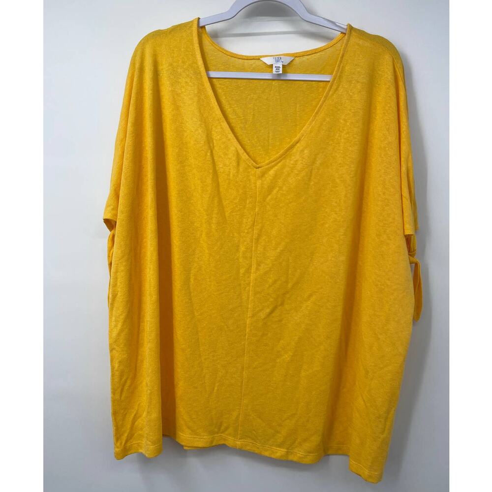 Time and Tru Womens Yellow V-neck Arm Tie Blouse Shirt Top NEW XXXL